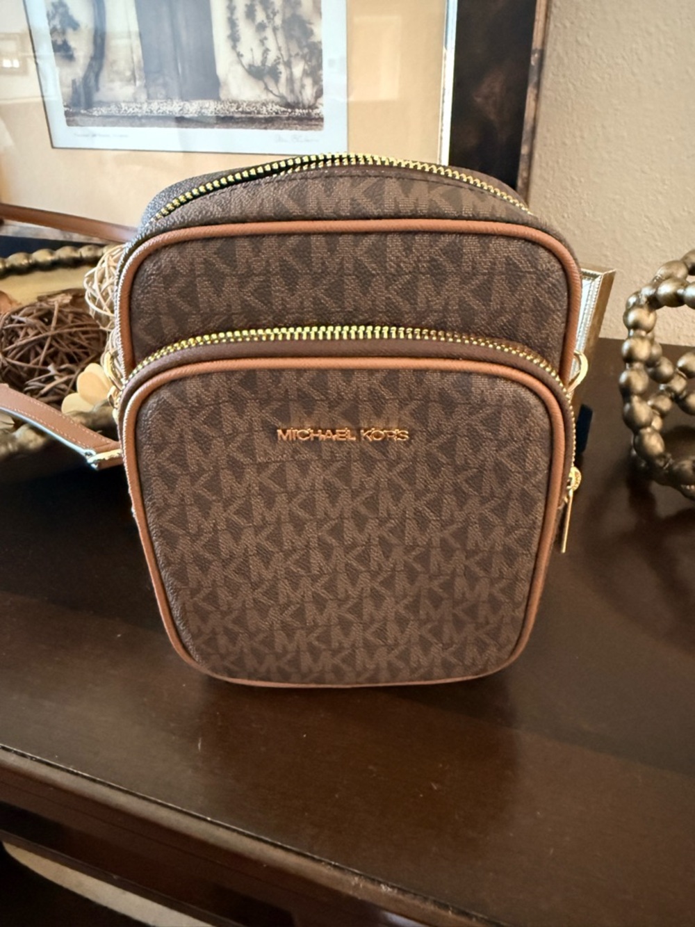 Michael Kors Brown MK Signature Belt Bag with Gold Hardware